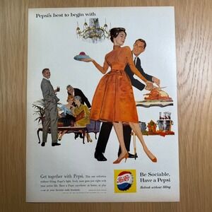 Vintage 1950s Pepsi Cola Magazine Ad Be Sociable Have a Pepsi Party Decor
